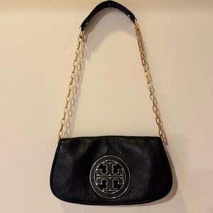 Classic Tory Burch Black Leather Chain Crossbody Shoulder Bag Clutch